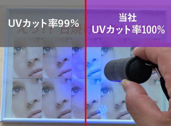 UVカット率99%と100%のライト実験比較